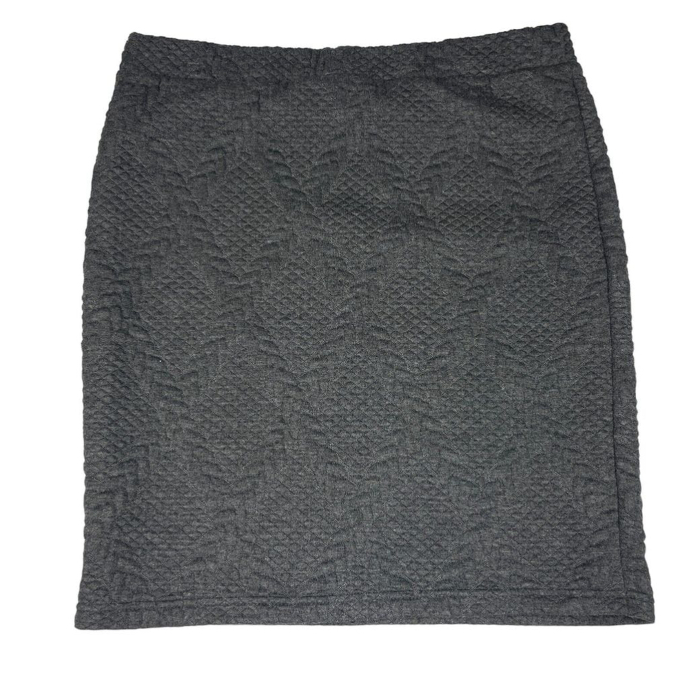 b.young Skirt Womens L Gray Straight Polyester Textured Stretch Pull On